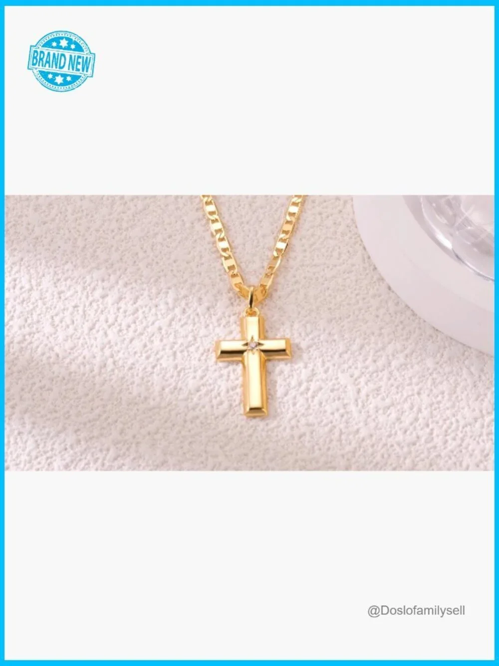 14k Gold Cross Pendant Necklace Minimalist Dainty Chain CZ Stone Gift